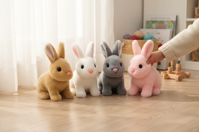 Set 4 Iepurasi Interactivi – Plus Moale, Sunete si Mers, Model Alb Roz Gri Maro [2]