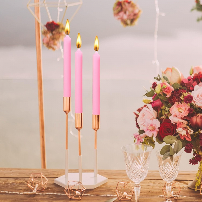 Set 4 Lumanari, , pentru Suport de Masa, Fara Miros si Fum, din Parafina, 2.2 x 25 cm, Roz [4]