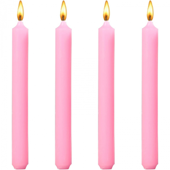 Set 4 Lumanari, , pentru Suport de Masa, Fara Miros si Fum, din Parafina, 2.2 x 25 cm, Roz [5]