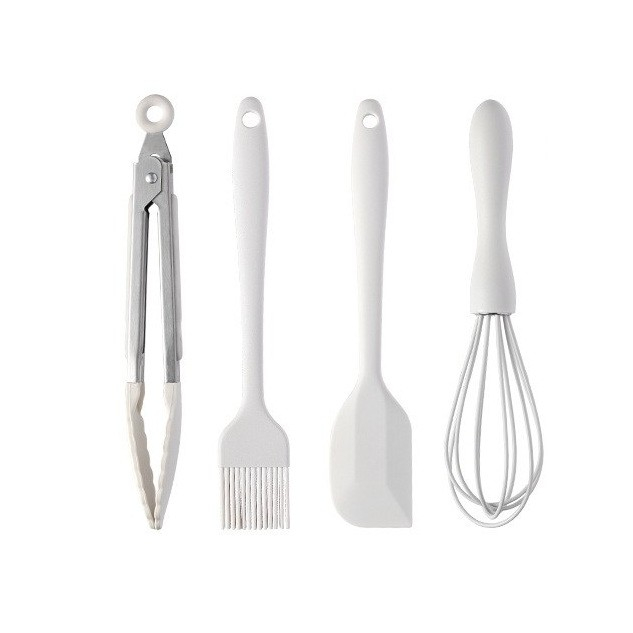 Set 4 Ustensile de Bucatarie, , din Silicon+Inox, Termorezistente, Antiaderente, 20 x 15 x 4 cm, Alb Ivory [1]
