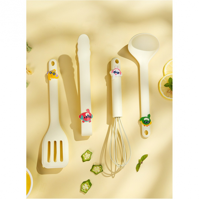 Set 4 Ustensile de Bucatarie, , pentru Copii, din Silicon, Termorezistente, Design Animat, 13 x 24 x 5 cm, Bej [8]