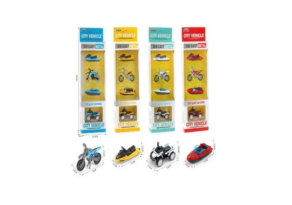 Set 4 Vehicule Die-Cast – Motocicleta, Barca, ATV si Snowmobil, Modele Realiste  [1]