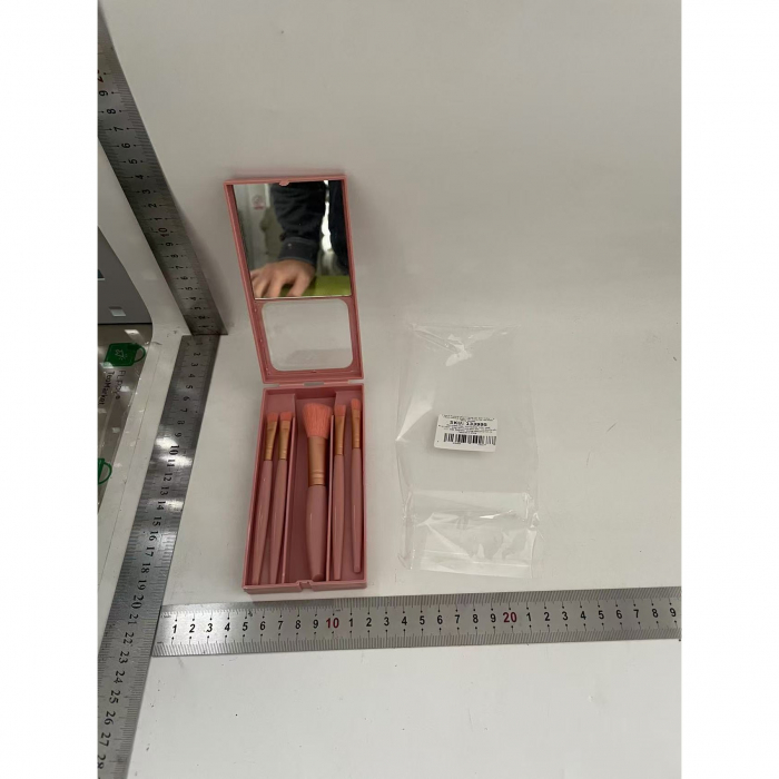 Set 5 Pensule de Machiaj cu Peri Moi, , cu Suport pentru Depozitare si Oglinda, Roz Inchis [2]