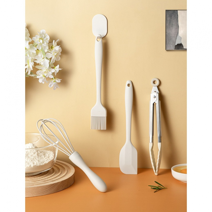 Set 5 Ustensile de Bucatarie, , din Silicon+Inox, Termorezistente, Antiaderente, 28 x 26 x 2 cm, Alb Ivory [2]