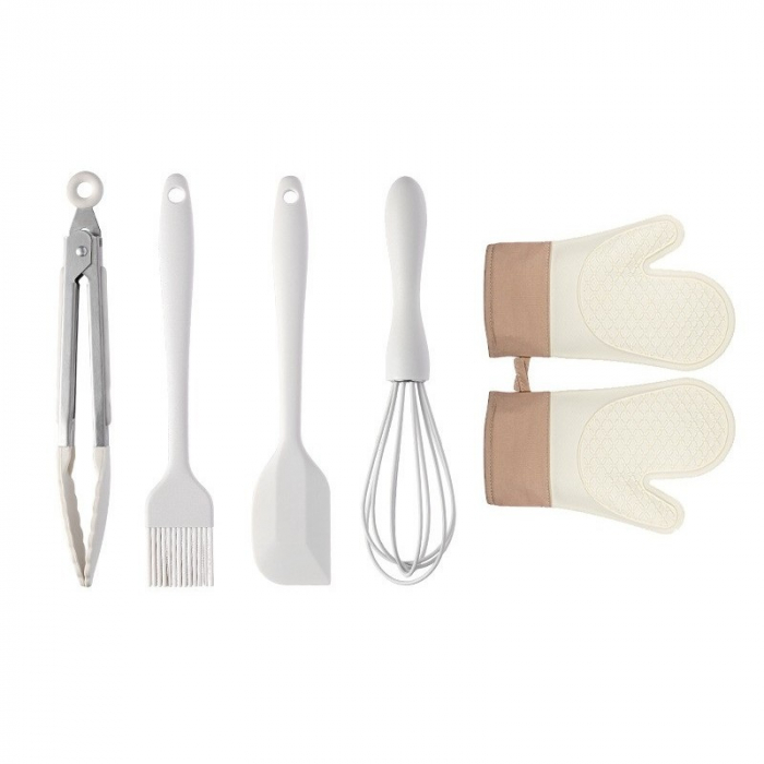 Set 5 Ustensile de Bucatarie, , din Silicon+Inox, Termorezistente, Antiaderente, 28 x 26 x 2 cm, Alb Maro [1]