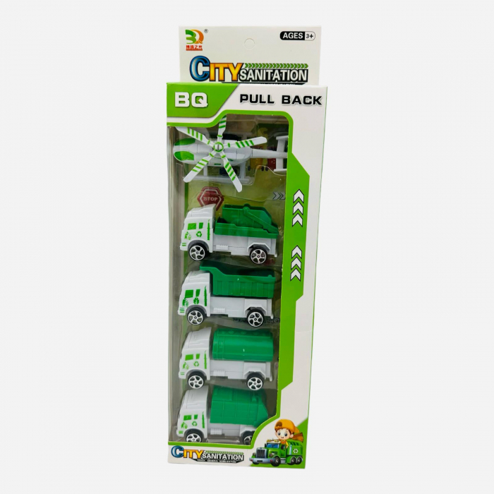 Set 5 vehicule City Sanitation, pull-back action, 32.5×11.5×4cm, +3ani,   [4]