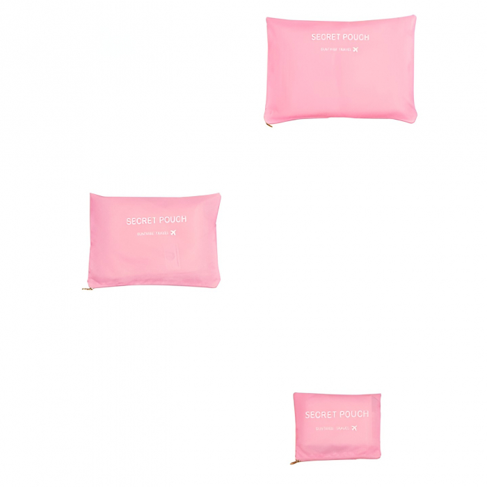 Set 6 Genți de Calatorie, , pentru Depozitare, Impermeabile, Organizator, Multifuncționale, Design cu Plasa, Pliabile, Fermoar, Dimensiuni Diferite, Roz [4]