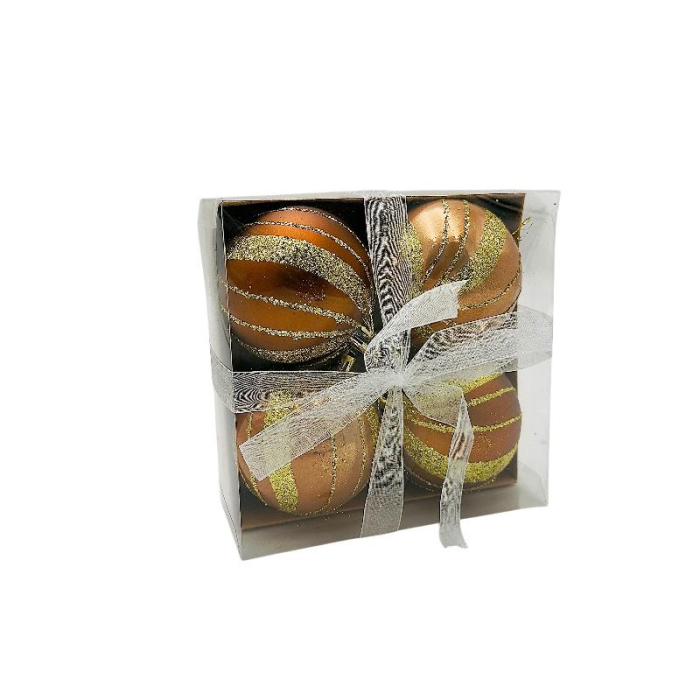 Set 4 globuri de Craciun pentru brad – 16x16x7cm, nuanta auriu, finisaj lucios/detalii sclipici , ambalaj cu fundita [3]