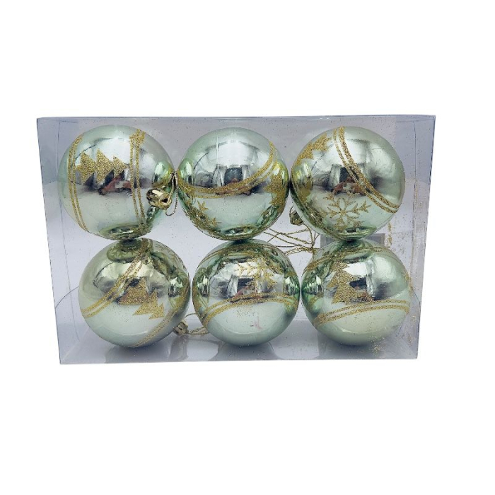 Set 6 globuri de Craciun pentru brad – 23x15x8cm, nuanta verde discret, finisaj lucios/detalii sclipici [3]