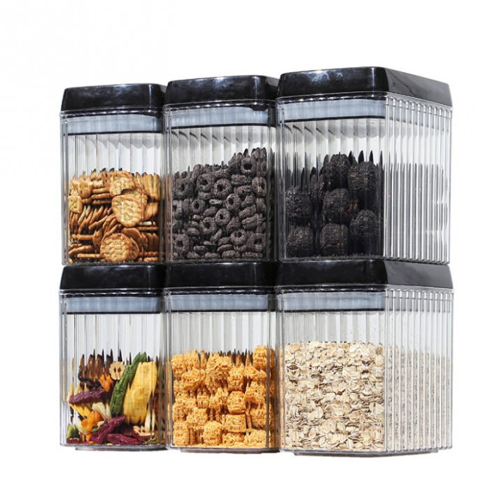 Set 6 Recipiente din Plastic, , pentru Alimente/Obiecte, Inchidere Ermetica, Textura Ondulata, 6 x 1.5l, Transparent [1]