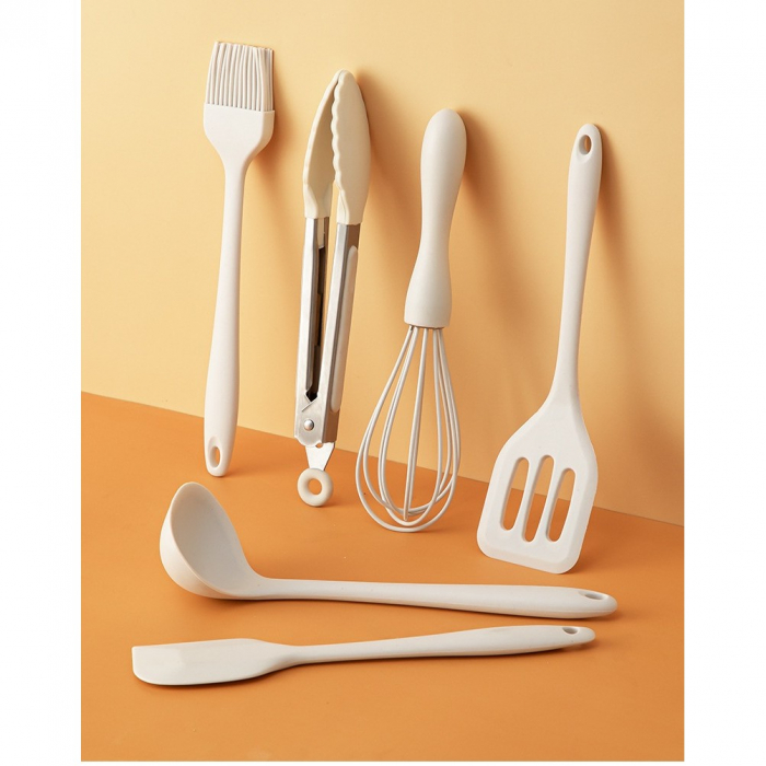 Set 6 Ustensile de Bucatarie, , din Silicon+Inox, Termorezistente, Antiaderente, 23 x 13 x 3 cm, Alb Ivory [8]