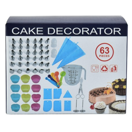 Set 63 Piese Ustensile pentru Ornare Prajituri, , din Plastic si Otel Inoxidabil, Forme Briose, Multicolor [9]