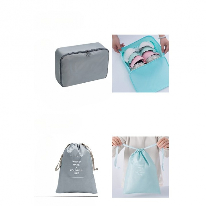Set 7 Genti de Calatorie, , pentru Depozitare, Compresibile, 7 Dimensiuni, Impermeabile, Design cu Plasa, Pliabile, Manere Robuste, Fermoar dublu, Gri [5]