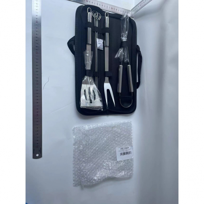 Set 7 Ustensile pentru Gratar, , din Otel Inoxidabil, Geanta Oxford, Argintiu [2]