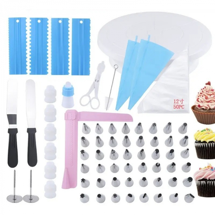 Set 70 Piese Ustensile pentru Ornare Prajituri, , din Plastic si Otel Inoxidabil, Multicolor [6]