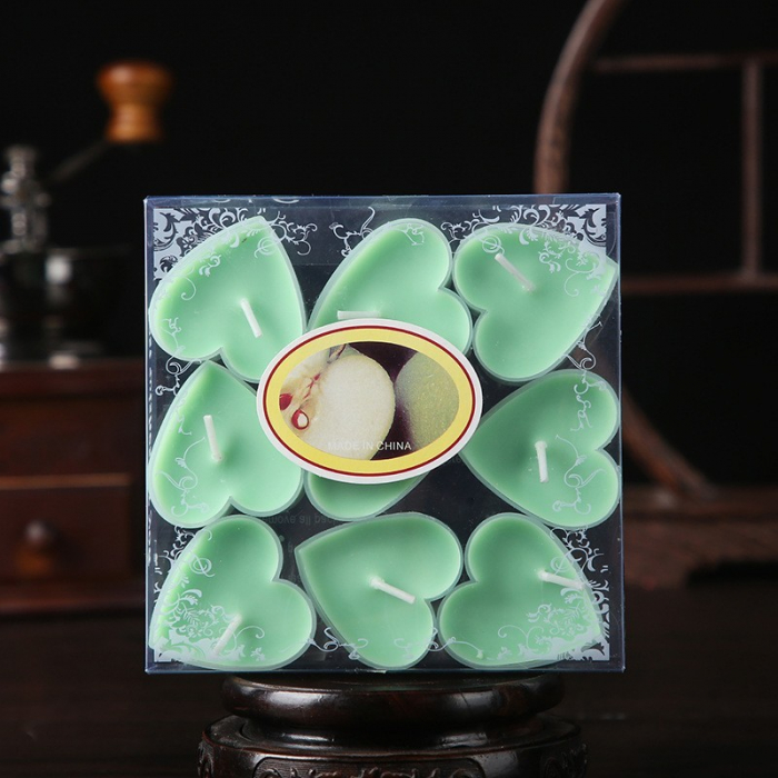 Set 9 Lumanari in Forma de Inima, , pentru Ziua Indragostitilor, Aroma de Mar, Ardere 3.5 h, din Parafina, 4 x 2 cm, Verde [4]
