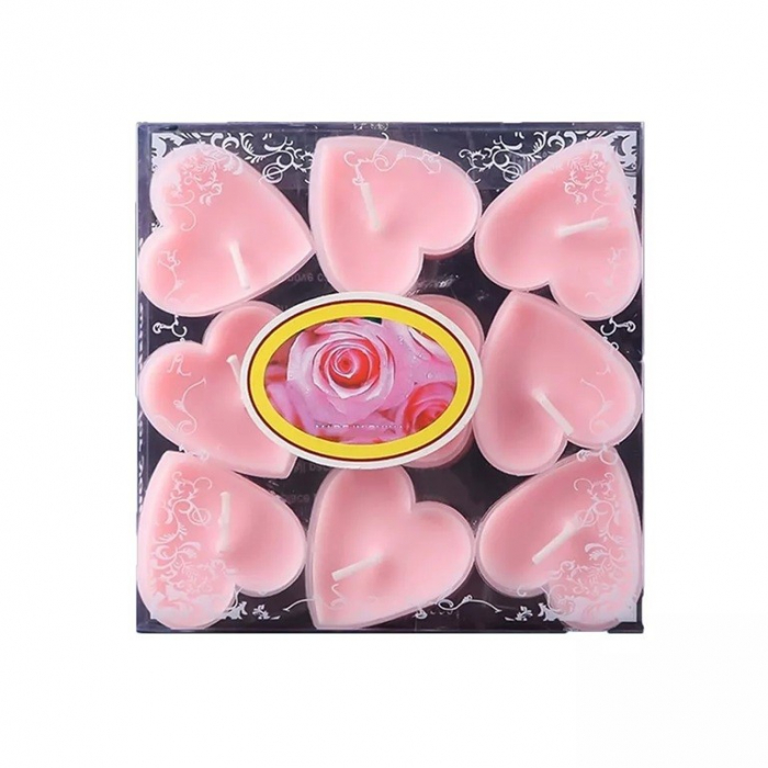 Set 9 Lumanari in Forma de Inima, , pentru Ziua Indragostitilor, Aroma de Trandafiri, Ardere 3.5 h, din Parafina, 4 x 2 cm, Roz [1]