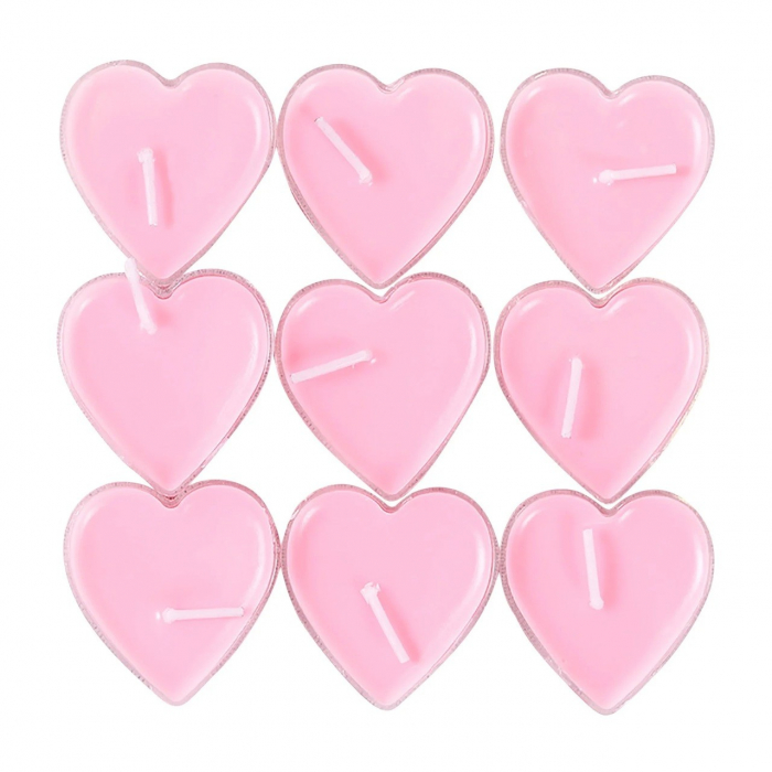 Set 9 Lumanari in Forma de Inima, , pentru Ziua Indragostitilor, Aroma de Trandafiri, Ardere 3.5 h, din Parafina, 4 x 2 cm, Roz [2]