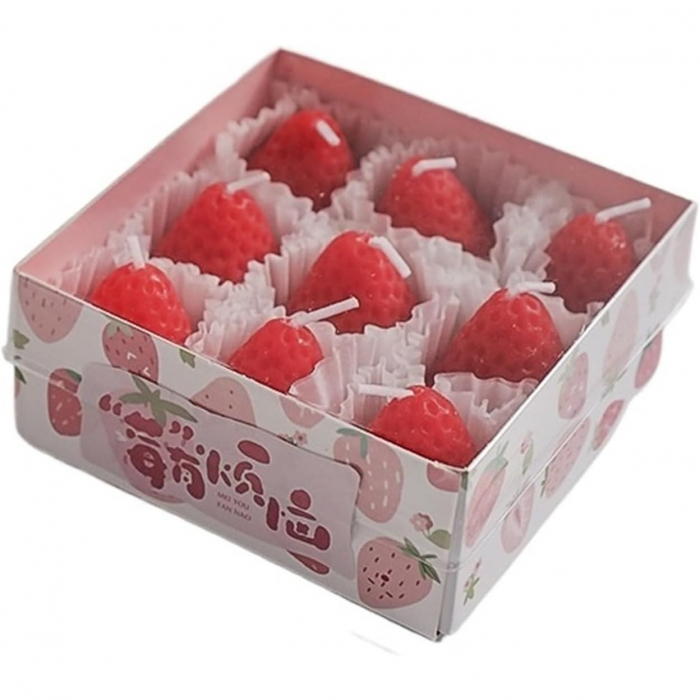 Set 9 Lumanari Parfumate, , Model Capsunici, Ardere 30 min, 117g, 9.3 x 9.3 x 3.8 cm, Rosu [1]