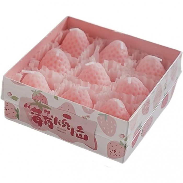 Set 9 Lumanari Parfumate, , Model Capsunici, Ardere 30 min, 117g, 9.3 x 9.3 x 3.8 cm, Roz [1]