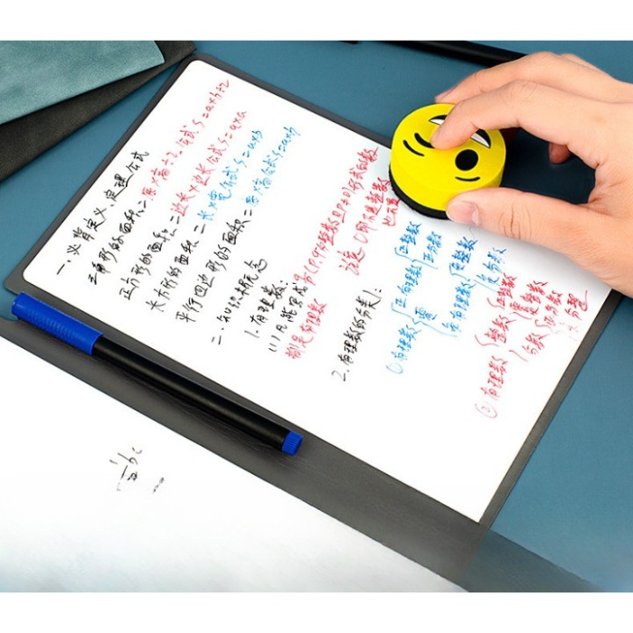 Set Agenda A5 Reutilizabila cu Pagini Tip Tabla, Agenda Pagini Albe cu Stergere Uscata, 3 Markere, 1 Burete și 1 Laveta de sters, Portabila, 24 x 16.5 cm, Coperta Piele, Albastru [3]
