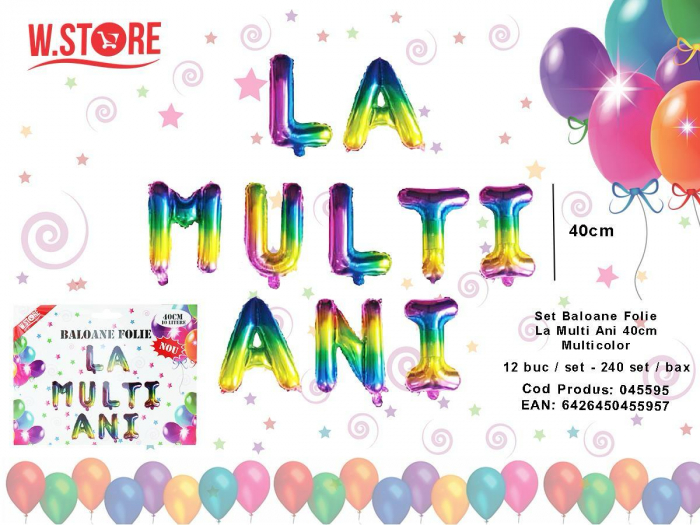 Set baloane din folie LA MULTI ANI, multicolor, 40cm, Calitate Superioara,  [2]