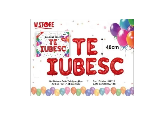  Set baloane folie TE IUBESC, 40cm, culoare rosu, decor romantic pentru aniversari si evenimente speciale [1]
