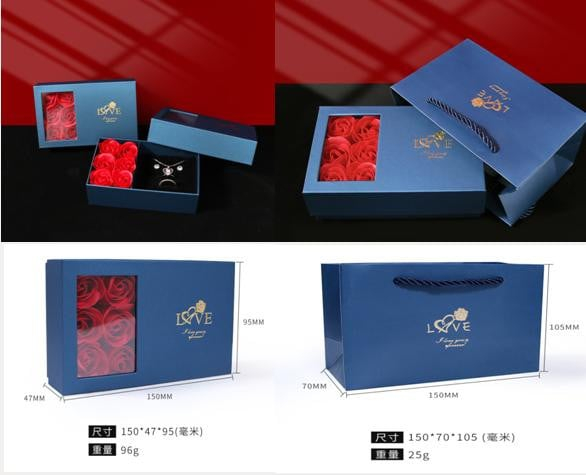 Set cadou, aranjament floral cu 6 trandafiri de sapun, compartiment pentru cadouri si punguta premium  [2]