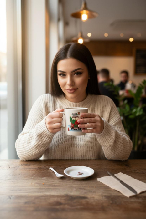 Set Cana Ceramica cu Lingurita si Farfuriuta, Tematica de Craciun, în Cutie Cadou –17.5x15x9cm [2]