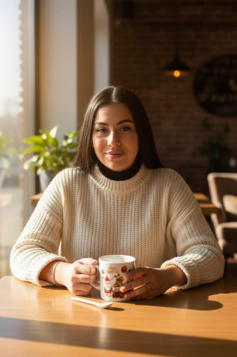 Set Cana Ceramica cu Lingurita, Tematica de Craciun, în Cutie Cadou – 14x14x8.5cm [3]