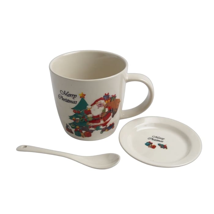 Set Cana Ceramica cu Lingurita si Farfuriuta, Tematica de Craciun, în Cutie Cadou –17.5x15x9cm [3]