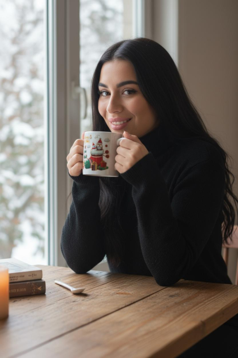 Set Cana Ceramica cu Lingurita, Tematica de Craciun, în Cutie Cadou – 14x14x8.5cm [3]