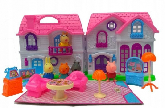 Set Casuta de Jucarie cu Mobilier si Figurine,Purcelusi nazdravani 43x35x6.8 cm - Distractie si Imaginatie pentru Copii  [2]