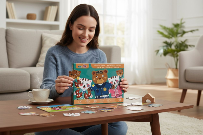 Set Magnetic Educativ cu Puzzle si Tablita de Scris – Cute Pet Animal Topics, 22.5x16.5cm [3]