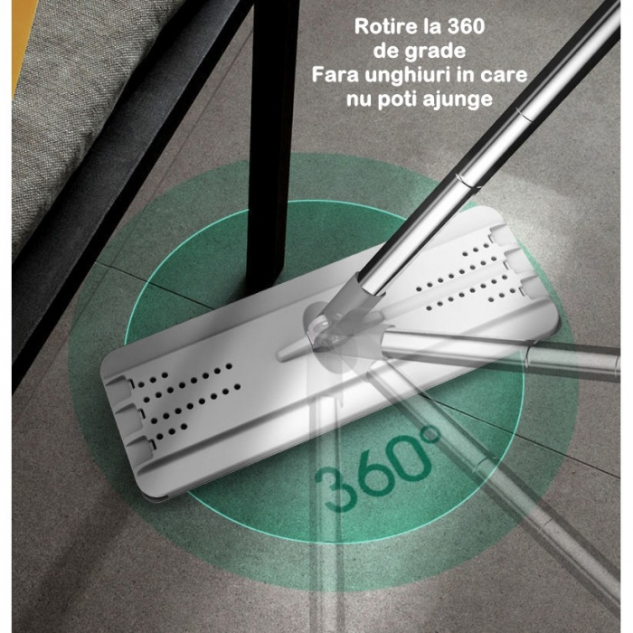 Set de curatenie , mop si galeata, galeata 5.7 l, 4 rezerve microfibra incluse, design modern, pentru interior, material plastic, peri sintetici, plat, cu storcere, alb [12]