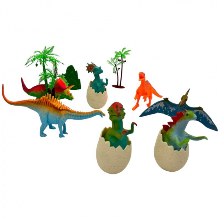 Set dinozauri cu oua si decor – figurine 7-8 cm, jucarie educativa pentru copii, tematica preistorica,  [3]