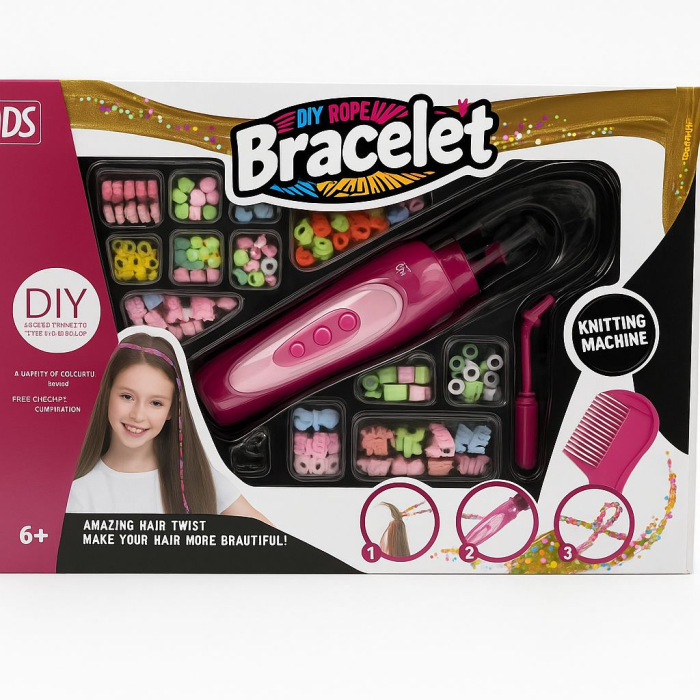 Set DIY Impletituri si Bratari pentru Par cu Margele si Aparat Twist – Joc Creativ pentru Copii, 35x25cm [1]