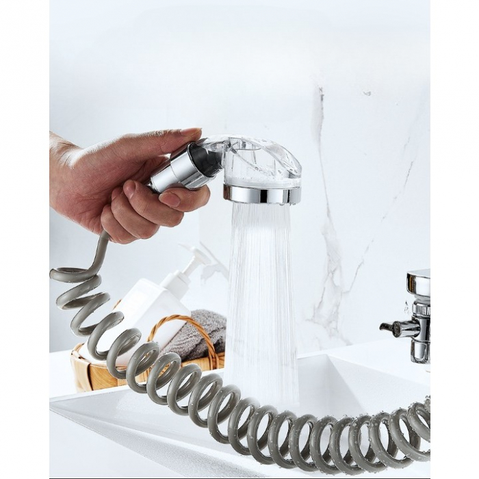 Set Extensie de Dus, , pentru Baterie Baie sau Bucatarie, 4 Piese, Filtru de Ioni Negativi, Furtun Flexibil de 1.5 Metri, Argintiu [9]