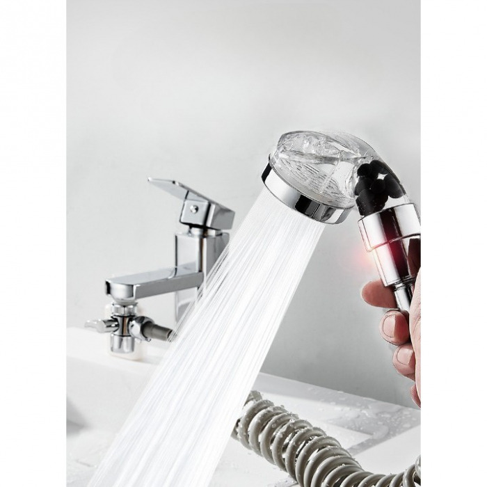 Set Extensie de Dus, , pentru Baterie Baie sau Bucatarie, 4 Piese, Filtru de Ioni Negativi, Furtun Flexibil de 1.5 Metri, Argintiu [10]