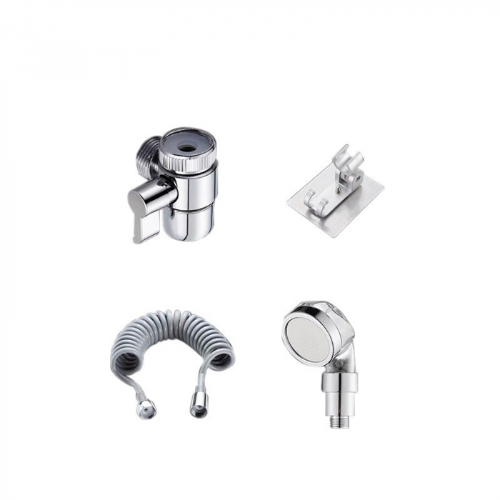 Set Extensie de Dus, , pentru Baterie Baie sau Bucatarie, 4 Piese, Filtru de Ioni Negativi, Furtun Flexibil de 1.5 Metri, Argintiu [4]