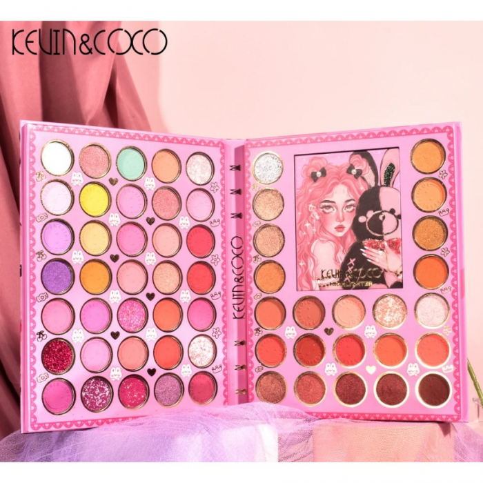 Set farduri 2 in 1 Kevin&Coco, paleta 62 nuante, mini paleta iluminator tip carte, rezistenta ridicata, 22 x 17 cm, 430 g, multicolor [6]