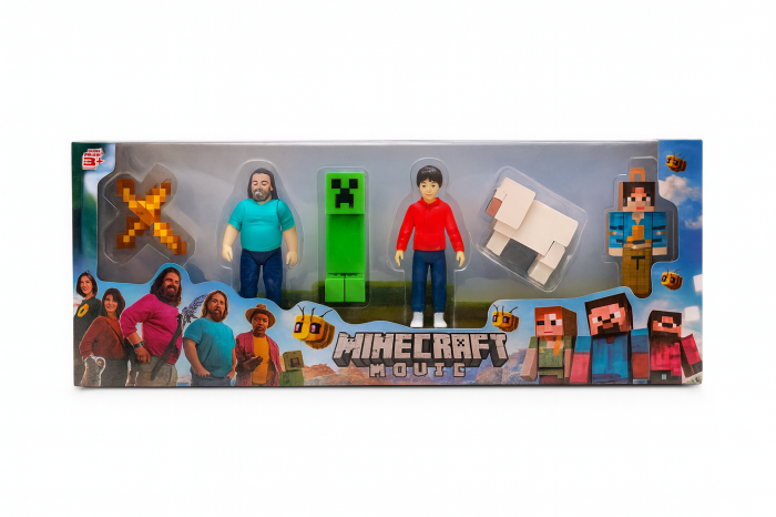 Set Figurine MineRaft Movie – Eroi, Creeper, Oaie si Accesorii Pixelate, 37x14cm [1]