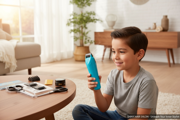 Set Frizerie Shiny Hair Salon pentru Copii – Masina de Tuns, Foarfeci si Accesorii – 3+,25x19.5cm [2]