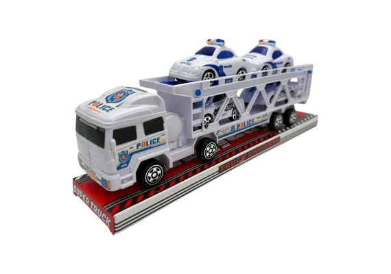 Set jucarie camion cu 4 masinute de politie – din plastic, vehicule pentru copii, Calitate Superioara,  [1]