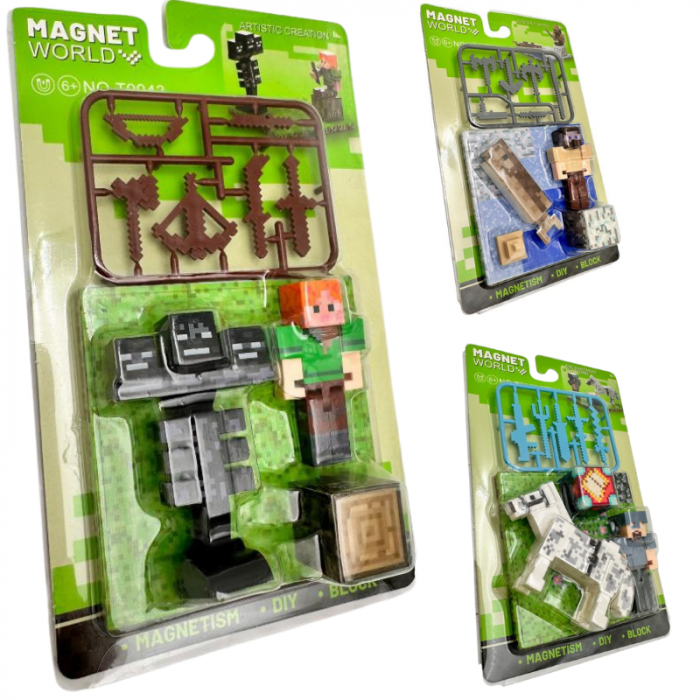 Set jucarie tip pixel cu figurina, animale, blocuri si arme – constructie magnetica pentru copii 6+ inspirata din jocuri video populare, ideal pentru colectionat si joaca creativa,  [2]
