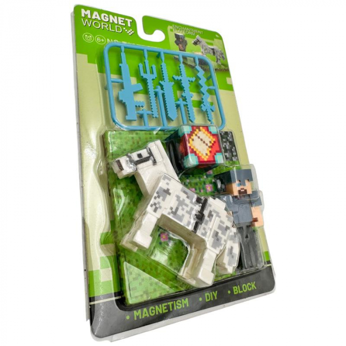 Set jucarie tip pixel cu figurina, animale, blocuri si arme – constructie magnetica pentru copii 6+ inspirata din jocuri video populare, ideal pentru colectionat si joaca creativa,  [5]