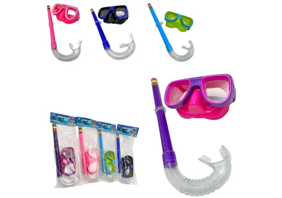 Set masca si tub respirator pentru copii – Snorkel si ochelari scufundari colorati – 30x10 cm tub, 15x6 cm ochelari – Jucarie piscina/plaja –  [1]