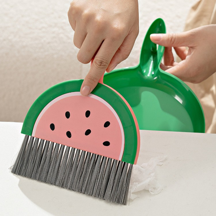 Set Mini Matura si Faras, , LITTLE CLEANER, Uz Casnic, pentru Birou, Bucatarie, Casa, Model Pepene Verde, 23 x 18 cm Roz-Verde [4]