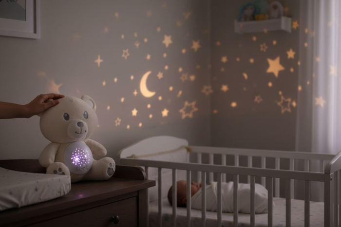 Jucarie de Plus cu Proiectie Luminoasa si Sunete Blânde – Ursulet Baby Doll,  26x20x14cm [3]