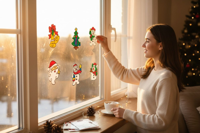 Set Stickere Silicon Craciun Geam Oglinda – Aderenta Statica Reutilizabil 35x27cm [2]